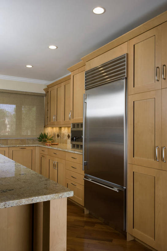 厨房,地板,不锈钢,冰箱,树荫,模具,花岗岩,当代,塑造