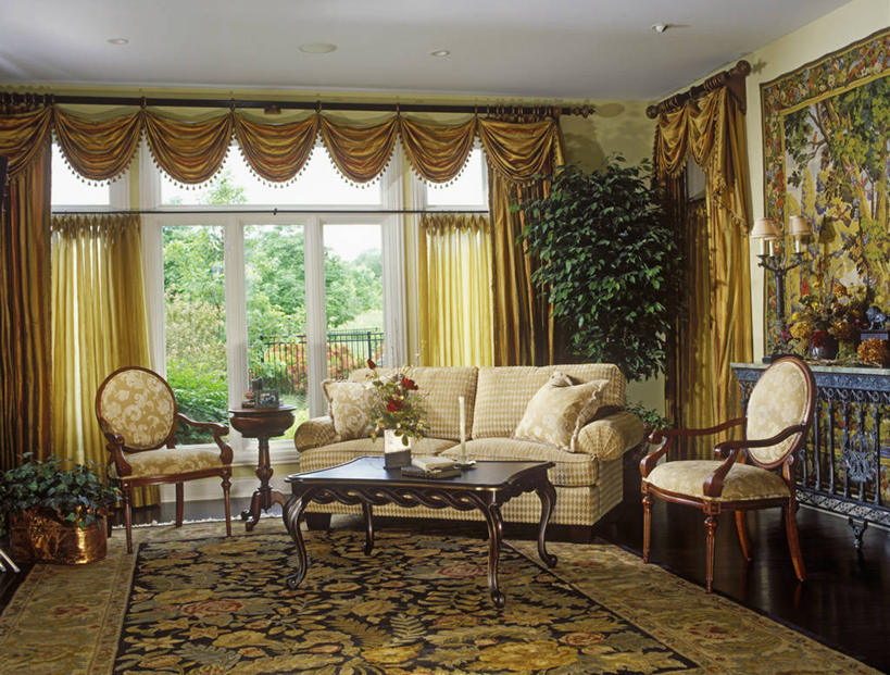 窗户,窗帘,沙发,椅子,象牙,装饰,丝绸,茶几,娱乐,米色,双人沙发,涂料,起居室,高雅,迷人,华贵,穗,挂毯