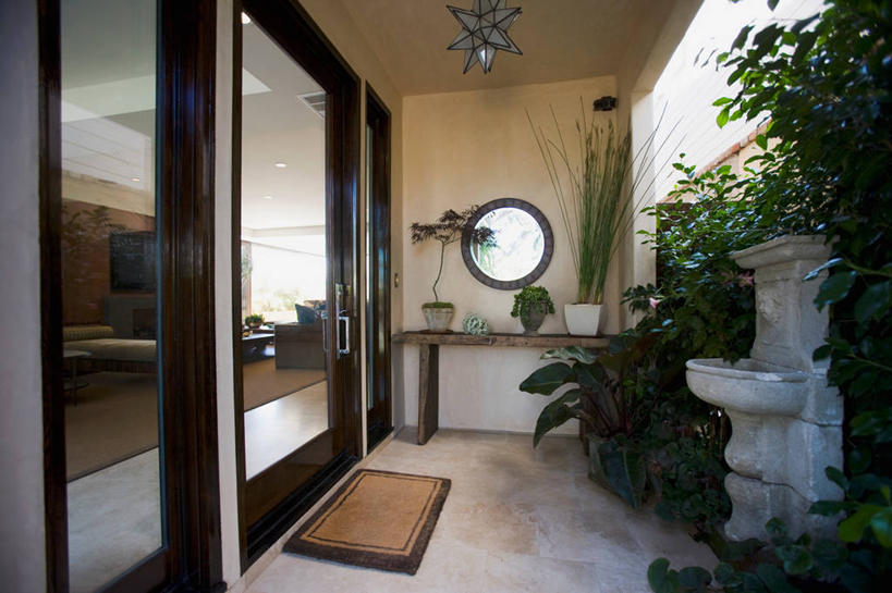 无人,横图,室外,白天,门,建筑,喷泉,日光,美国,地形,大厅,北美,加利福尼亚,门垫,设计,当代,门廊