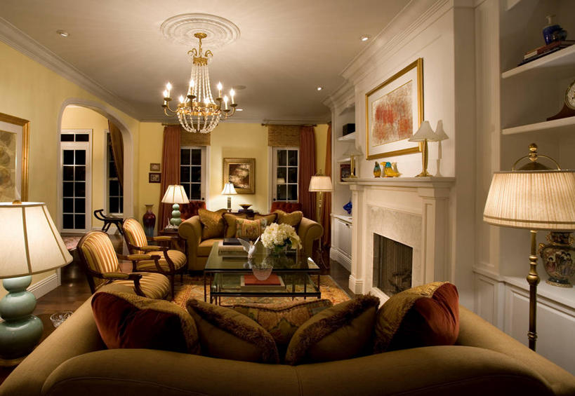 无人,家,横图,室内,夜晚,烟囱,壁炉,家具,沙发,建筑,美国,光,建造,起居室,北美,水晶吊灯,佛罗里达,森林别墅