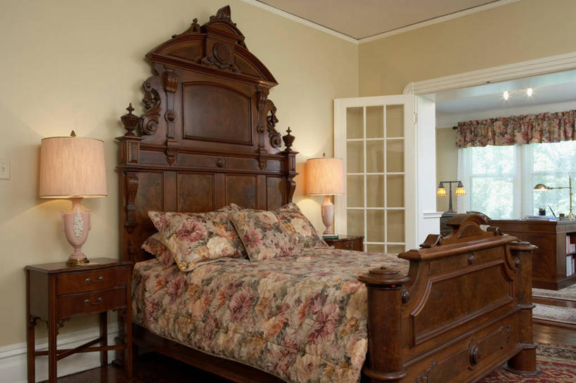 横图,卧室,黄色,米色,模具,古董,胡桃,塑造