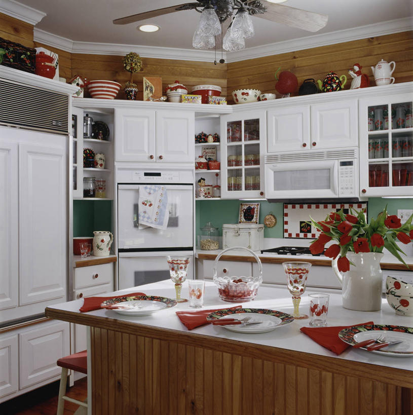 家,快乐,厨房,樱桃,木制,烤炉,眼镜,冰箱,房屋,排列,白色,吊扇,模具,微波炉,明亮,忙碌,收集,式样,设计,塑造