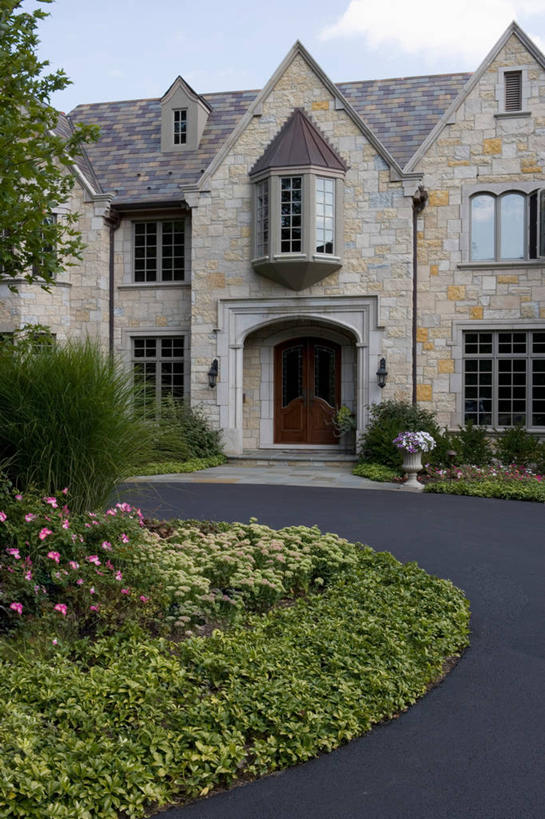 室外,正门,车道,凸窗,高雅,石灰石,多年生植物