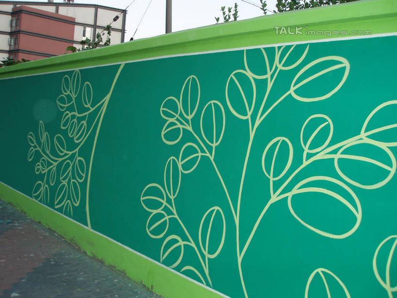 无人,横图,室外,白天,仰视,度假,绘画,美景,植物,城市风光,城市,中国,亚洲,阴影,艺术,装饰,光线,影子,墙,景观,文化,娱乐,壁画,墙壁,墙面,树,树木,蓝色,绿色,蓝天,天空,阳光,自然,天,享受,休闲,景色,放松,生长,晴朗,成长,华丽,修饰,点缀,东亚,万里无云,中华人民共和国,衬托,美观,雅致,雅观,晴空,晴空万里,画画,彩图,低角度拍摄,shslj1