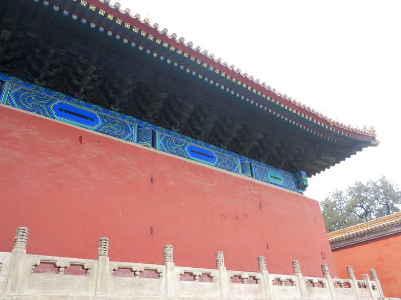 无人,栏杆,横图,室外,白天,仰视,旅游,度假,名胜古迹,植物,标志建筑,地标,建筑,北京,天安门广场,中国,亚洲,遗迹,瓦片,墙,屋檐,围栏,首都,古迹,文物,娱乐,建设,古建筑,太庙,护栏,檐,墙壁,墙面,树,树木,红色,蓝色,绿色,天空,自然,天,享受,休闲,旅游胜地,放松,生长,成长,古文明,东亚,中华人民共和国,东城区,北京市,京,北平,华北地区,彩图,低角度拍摄,北京太庙,劳动人民文化宫,东城,shslj1