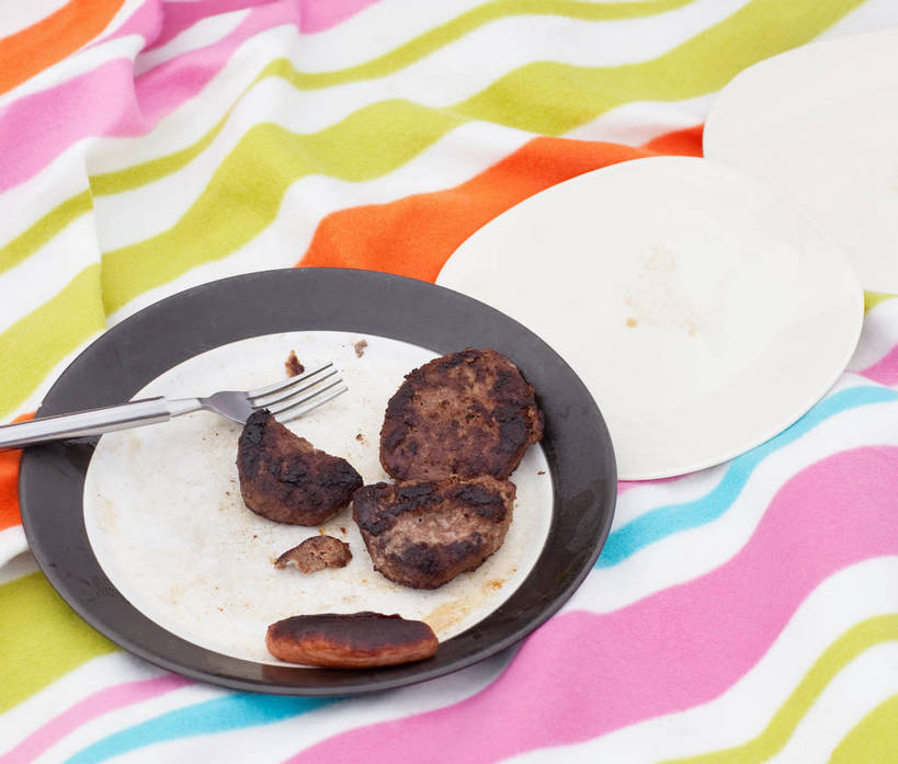 无人,横图,俯视,室外,特写,白天,烧烤,餐具,阴影,光线,叉子,碟子,盘,影子,坐垫,肉,烤架,烤肉,肉类,阳光,盘子,碟,铁架,肉食,餐叉,野餐垫,野餐地毯,多功能毯,进餐用具,彩图,高角度拍摄