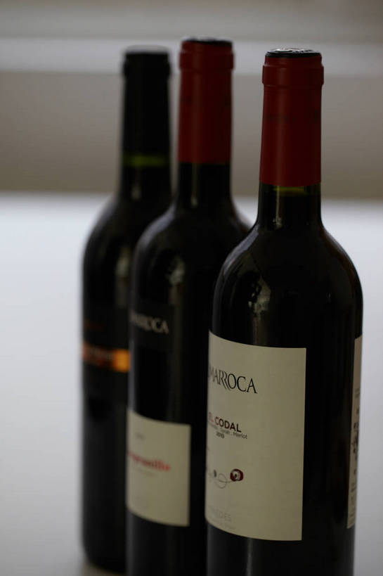 无人,竖图,俯视,室内,特写,白天,餐桌,桌子,一排,阴影,朦胧,模糊,整齐,反射,影子,红酒瓶,玻璃制品,酒瓶,排列,玻璃瓶,瓶子,餐台,葡萄酒瓶,队列,三瓶,彩图,高角度拍摄,shjb1