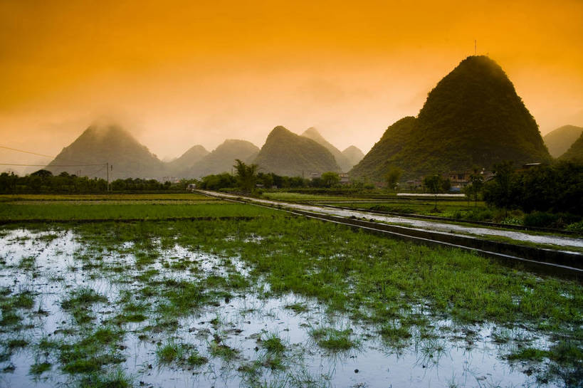 农田,横图,彩色,室外,白天,旅游,美景,田园,桂林,中国,亚洲,景观,自然,摄影,广西,美好,自然风光,东亚,阳朔,中华人民共和国,旅行,bj174