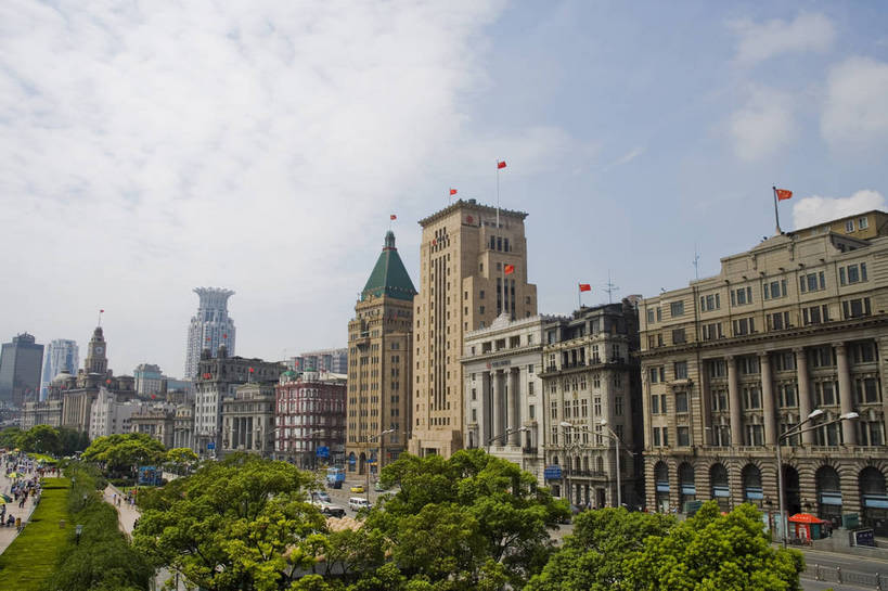 横图,彩色,室外,白天,大厦,建筑,街道,上海,中国,亚洲,交通,白云,蓝天,外滩,摄影,欧式建筑,东亚,中华人民共和国,商业,大楼,bj174