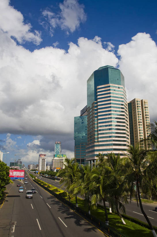无人,竖图,彩色,室外,白天,旅游,城市风光,道路,建筑,中国,亚洲,景观,建筑群,交通,现代建筑,海南,天空,旅游胜地,商务楼,竖,摄影,东亚,中华人民共和国,海口,旅行,国贸,bj174