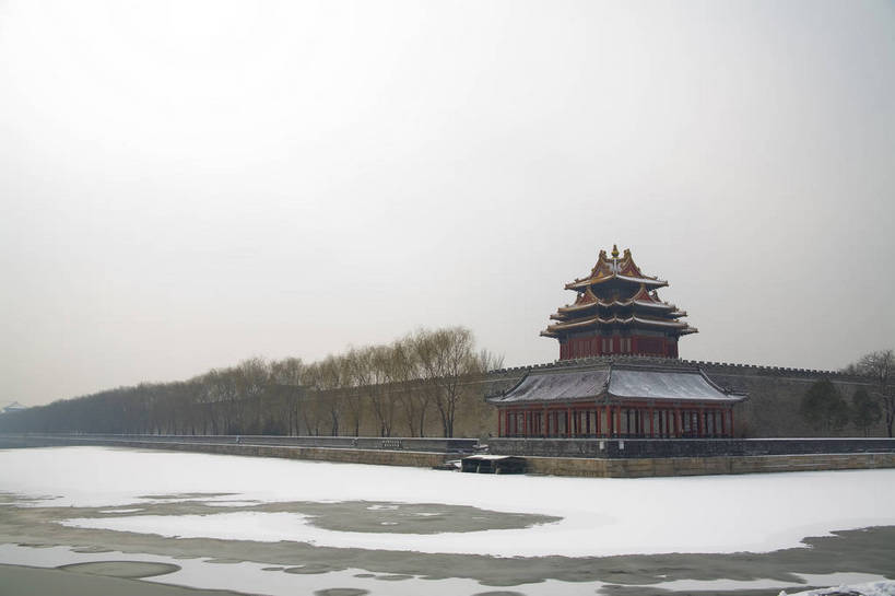 无人,故宫,宫殿,横图,彩色,室外,白天,标志建筑,地标,建筑,北京,中国,图片,雪景,建筑群,古典,建设,角楼,冰雪,摄影,中国文化,东亚,护城河,传统文化,bj174