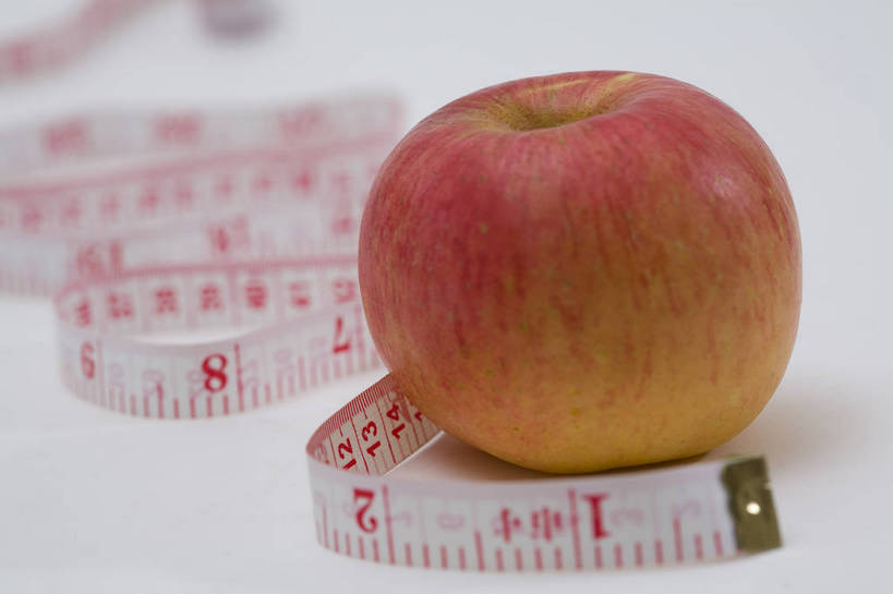 横图,彩色,特写,白天,苹果,静物,水果,中国,亚洲,图片,食品,一个,尺,软尺,摄影,东亚,影棚拍摄,bj174