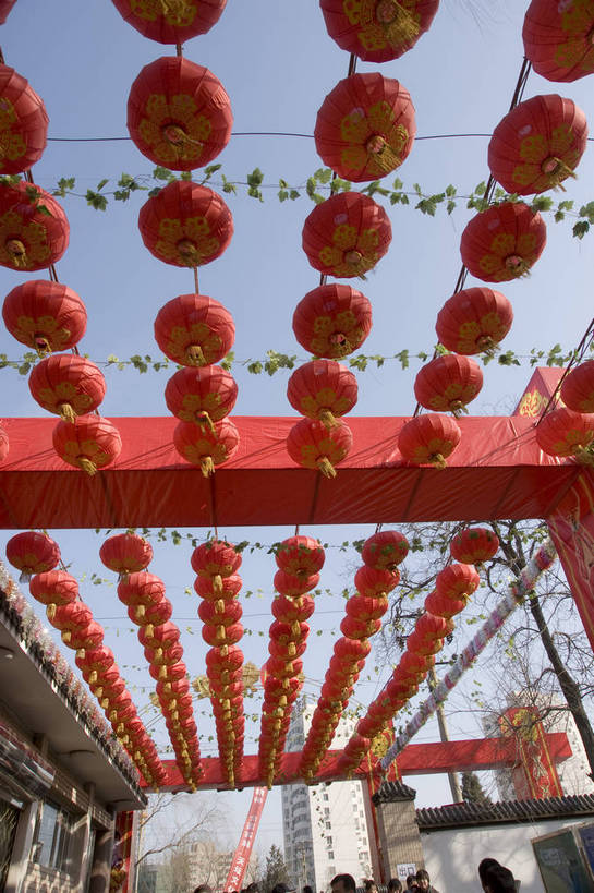 无人,摄影师,竖图,彩色,室外,白天,仰视,北京,中国,春节,亚洲,节日,庆祝,民俗,冬季,庙会,文化,传统,红灯笼,东方,蓝天,庆典,喜庆,晴朗,晴天,纪念,文明,近景,中国文化,摄像师,龙潭湖公园,bj174