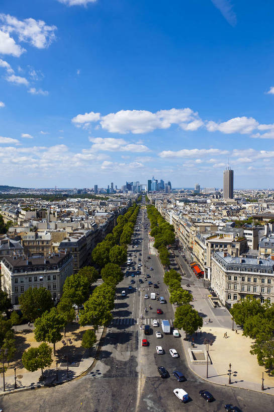 竖图,彩色,室外,白天,旅游,名胜古迹,城市风光,城市,建筑,街道,法国,巴黎,游人,图片,景观,辉煌,现代建筑,天空,地标建筑,旅游胜地,摄影,经济,文明,发展,拉德芳斯,繁荣,香榭丽舍大街,新凯旋门,旅行,bj174