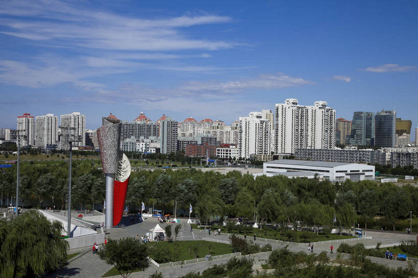 无人,公园,广场,横图,彩色,室外,白天,旅游,办公楼,树林,城市风光,城市,大厦,建筑,北京,中国,图片,建筑群,辉煌,火炬,现代建筑,场馆,旅游胜地,摄影,文明,发展,繁荣,旅行,奥林匹克公园,bj174