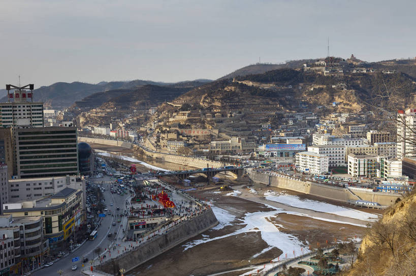 无人,横图,俯视,彩色,室外,白天,旅游,山,建筑,中国,图片,乡村,城镇,农村,民居,村庄,旅游胜地,摄影,村落,文明,中国文化,陕西,延安,屯子,墟落,山城,旅行,居住区,bj174