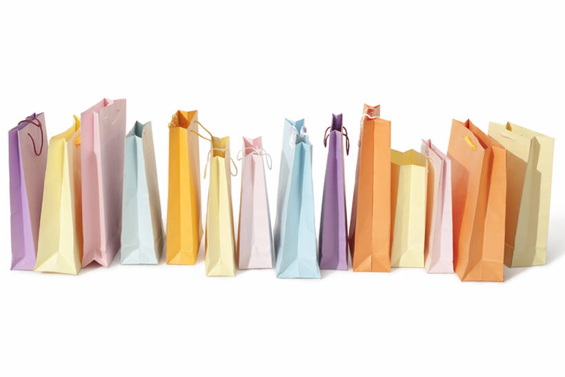 无人,横图,白色背景,消费,一排,整齐,购物袋,排列,零售,队列,彩图,影棚拍摄,bj175