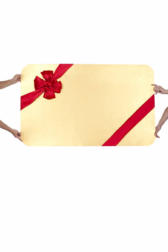 竖图,留白,白色背景,正面,商务,信用卡,消费,礼物,中国,亚洲,包装,包装纸,缎带,圣诞礼物,拿着,红色,蝴蝶结,零售,打结,金融,摄影,影棚,巨大,庞大,摄影棚,金卡,生日礼物,东亚,宏大,硕大,伟大,彩图,全身,影棚拍摄,拍摄,礼券,bj175