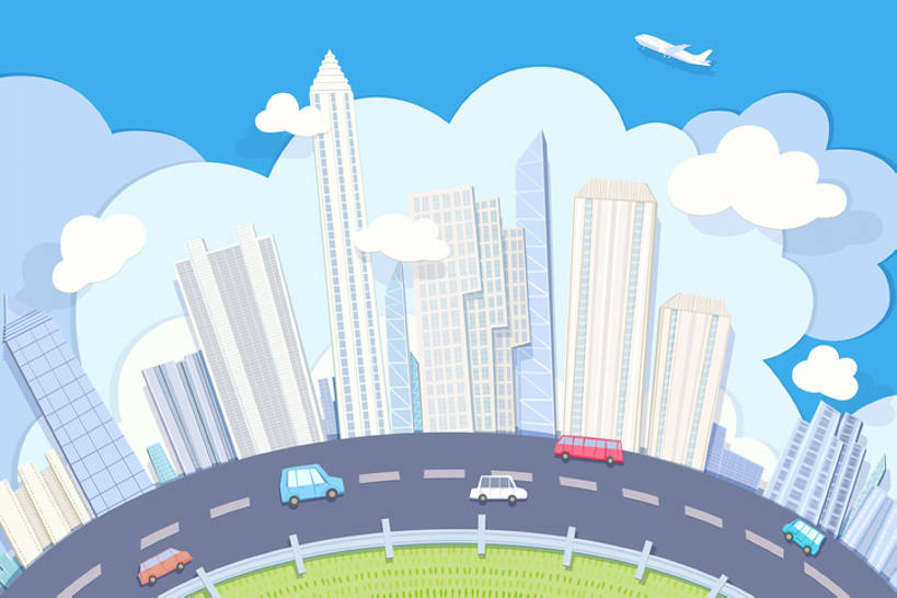 无人,横图,彩色,插画,商务,通讯,幸福,数码,科技,草地,飞机,建筑,路,摩天大楼,汽车,连接,阴影,网络,地球,云,巴士,公共交通,交通,高光,几何,计算机图形,联系,合成,图画,画,蓝色,天空,卡通,放松,颜色,运输,五颜六色,环境,色彩斑斓,电脑合成图,数码合成图,便利,合成图,都市风光,清新,五彩缤纷,漫画,写实,具体,具象,五彩斑斓,五光十色,彩图,地球村,bj175