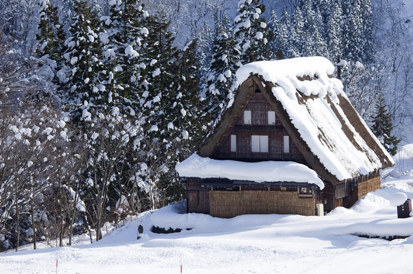 家,白天,美景,雪,建筑,亚洲,房屋,屋顶,屋子,草屋,景观,冬天,顶棚,住宅,自然,茅草屋,景色,建造,自然风光,彩图,房子,茅舍,茅屋,小屋,bj175