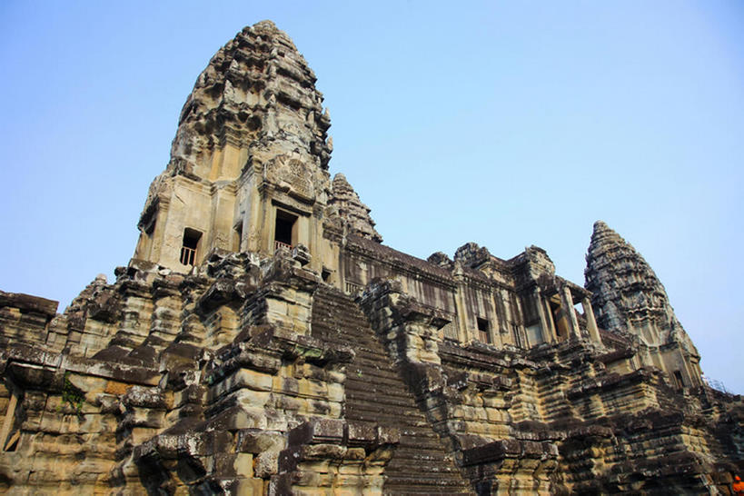 无人,横图,室外,白天,旅游,度假,名胜古迹,标志建筑,地标,建筑,柬埔寨,亚洲,遗迹,宏伟,古迹,文物,娱乐,建设,古建筑,废墟,蓝色,风景,天空,地标建筑,享受,休闲,旅游胜地,放松,美女,摄影,古文明,远古,世界自然遗产,万里无云,巴扬寺,古代文明,大吴哥城,吴哥,彩图,旅行,柬埔寨文化,bj175