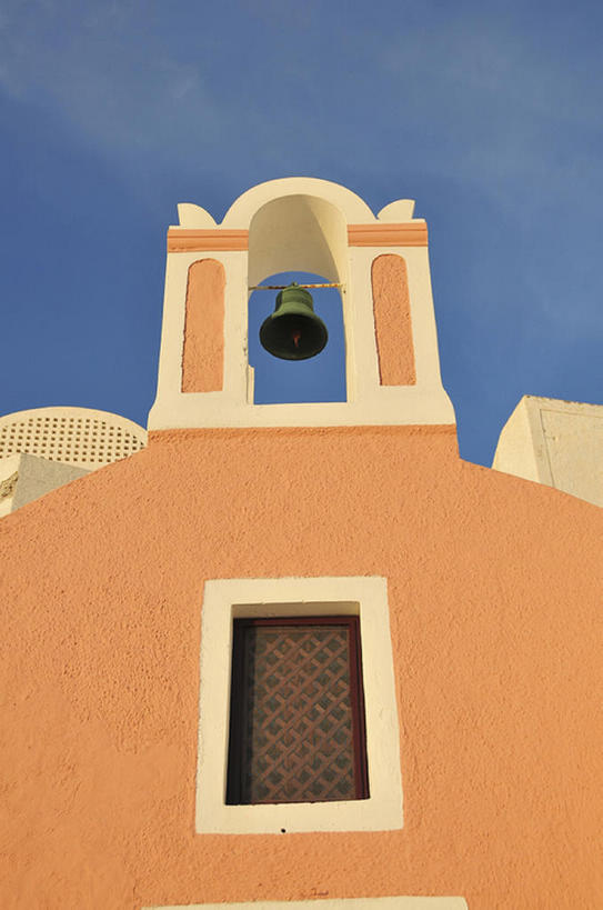 无人,教堂,竖图,室外,窗户,建筑,希腊,欧洲,铃铛,墙,古典,摄影,建造,基克拉迪群岛,圣托里尼岛,希腊共和国,基克拉泽斯群岛,钟,桔子,彩图,建筑结构,bj175