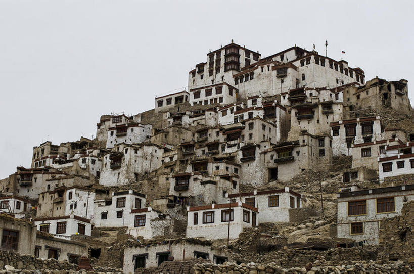 无人,横图,室外,白天,山,建筑,印度,亚洲,地形,历史,天空,摄影,宗教,建造,修道院,喇嘛教,列城,彩图,建筑结构,bj175