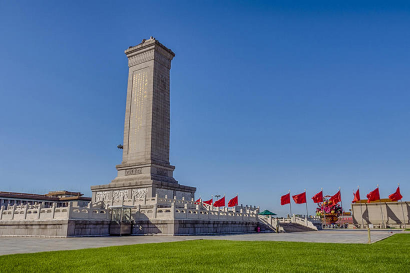 横图,室外,白天,旗帜,北京,天安门广场,中国,亚洲,地形,纪念碑,风景,天空,东亚,人民英雄纪念碑,bj175