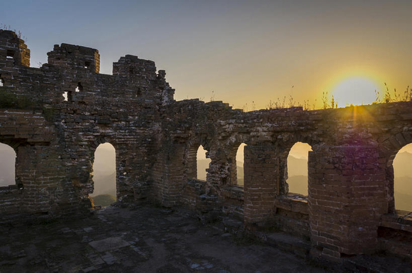 横图,室外,日落,太阳,长城,中国,地形,风景,天空,东亚,河北省,金山岭,bj175