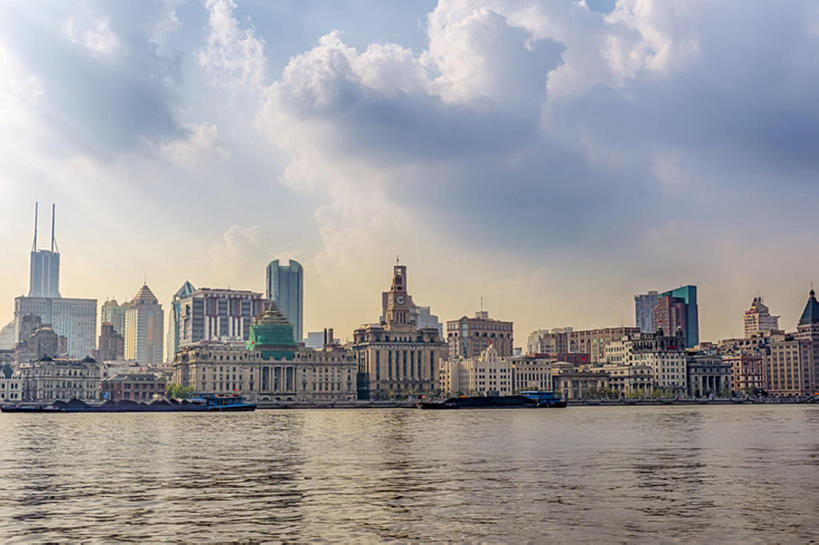 横图,室外,白天,河流,上海,中国,亚洲,地形,云,黄浦江,风景,天空,外滩,建造,东亚,bj175
