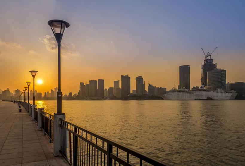 横图,室外,河流,日落,太阳,上海,中国,亚洲,地形,云,黄浦江,风景,天空,外滩,建造,东亚,bj175