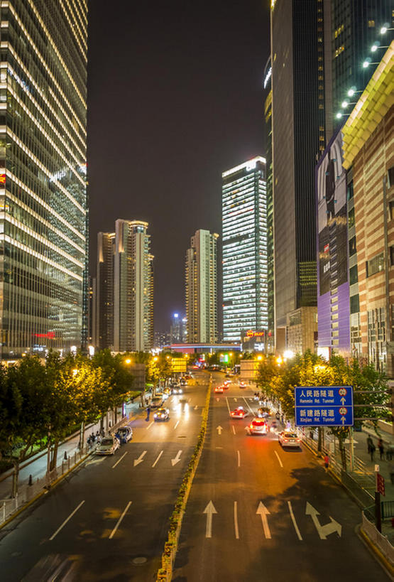 高楼大厦,竖图,室外,夜晚,路,上海,中国,亚洲,地形,风景,建造,金融中心,陆家嘴,浦东新区,东亚,bj175