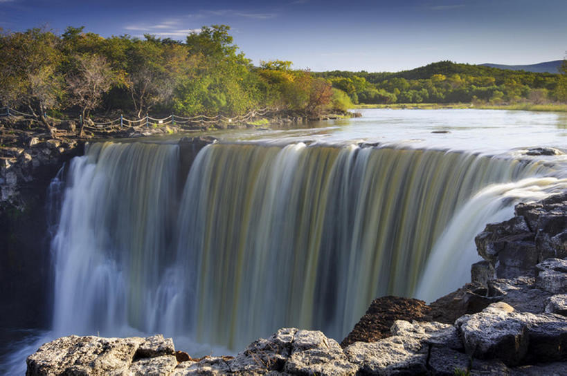 横图,室外,白天,瀑布,中国,风景,天空,自然,东亚,黑龙江省,吊水楼瀑布,bj175