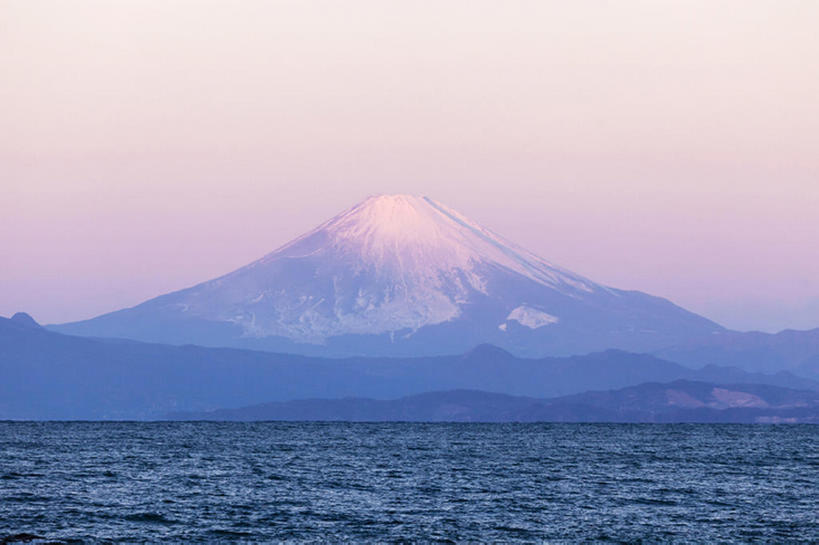 横图,海洋,山,富士山,日本,黎明,神奈川县,风景,天空,早晨,bj175