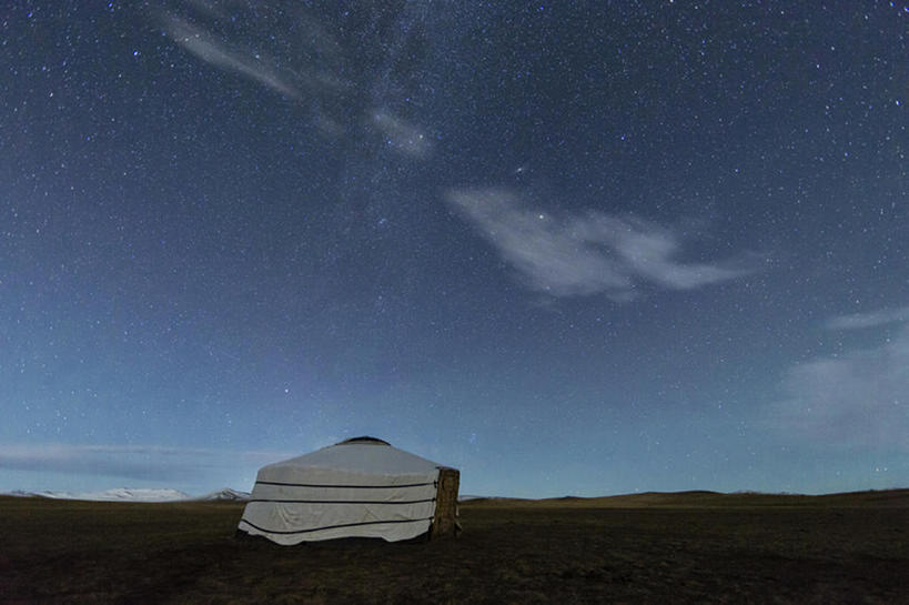 横图,室外,夜晚,山,亚洲,地形,星星,风景,天空,平原,蒙古包,bj175