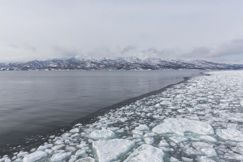 横图,白天,海洋,山,雪,北海道,日本,地形,冬天,世界遗产,冰川,风景,天空,自然,知床半岛,bj175