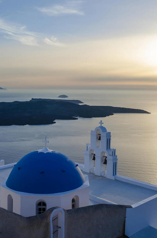 教堂,竖图,室外,海洋,希腊,欧洲,风景,天空,黄昏,建造,圣托里尼岛,bj175