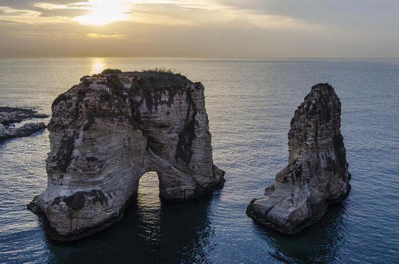 横图,室外,海洋,黎巴嫩,地平线,地形,风景,天空,自然,黄昏,中东,贝鲁特,岩石,bj175