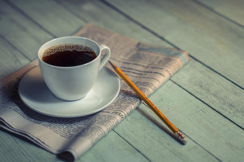 咖啡,无人,横图,室内,商务,报纸,杯子,饮料,铅笔,bj175