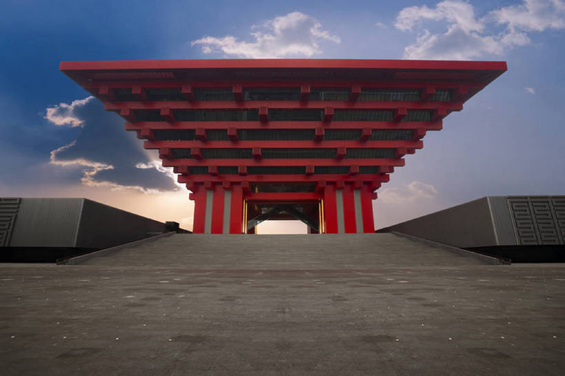 无人,博物馆,广场,横图,室外,白天,旅游,度假,日出,太阳,楼梯,建筑,上海,中国,娱乐,天空,享受,休闲,上海世博会,放松,摄影,中国文化,中国馆,东亚,世界博览会,万里无云,彩图,bj175