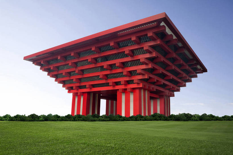 无人,博物馆,横图,室外,白天,旅游,度假,草地,草坪,建筑,上海,中国,娱乐,数码合成,草,树,绿色,天空,享受,休闲,上海世博会,放松,摄影,环境,中国文化,中国馆,东亚,世界博览会,万里无云,彩图,bj175