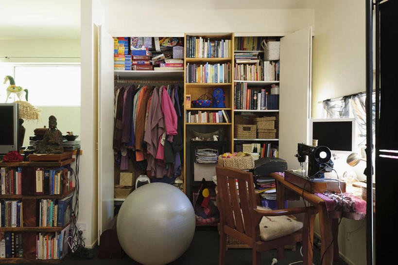 无人,家,横图,室内,书架,卧室,椅子,澳大利亚,许多,壁橱,很多,书桌,架子,衣服,健身球,摄影,风格,房地产,书,彩图,bj175